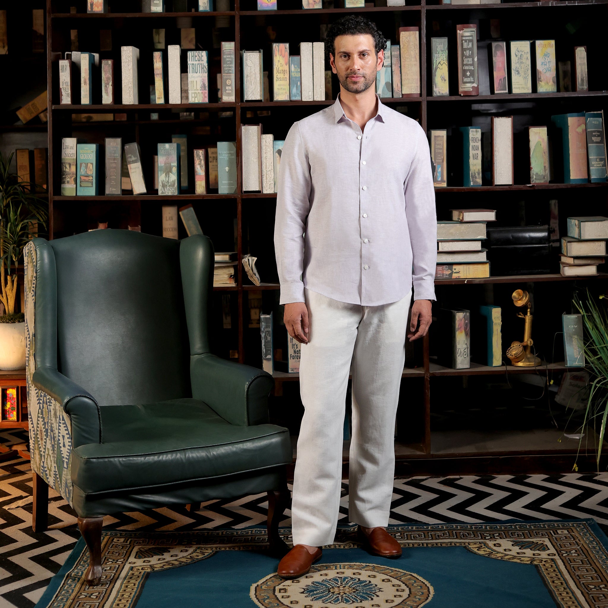 Men’s Premium Linen Solid Shirt – Light Lavender