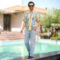 Men’s Tropical Printed Half Sleeve Shirt – Yellow & Blue Casual Summer Shirt