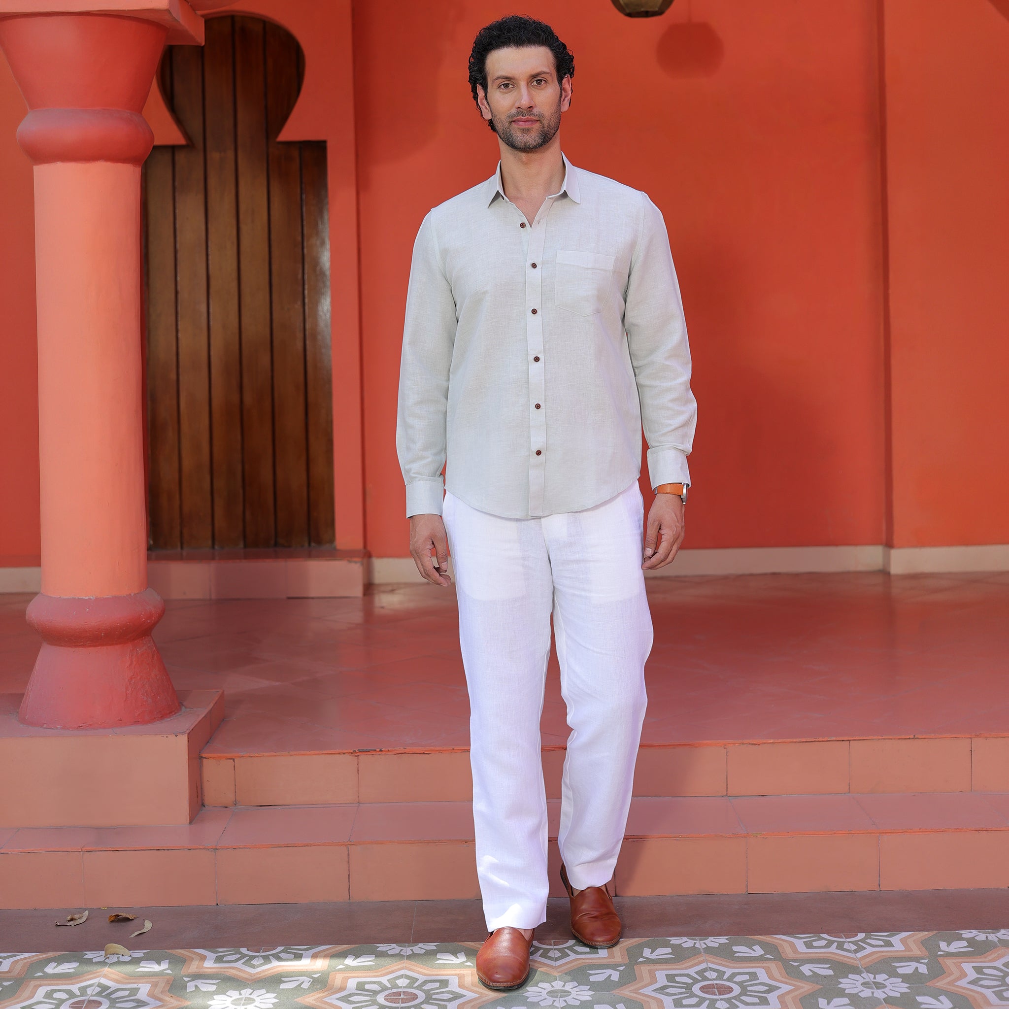 Men’s Premium 100% Linen Solid Shirt – Soft Beige