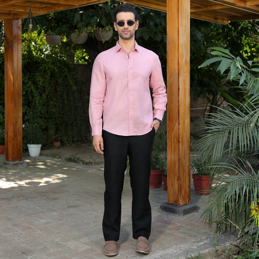 Men’s 100% Pure Linen Solid Shirt – Blush Pink