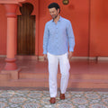 Men’s Premium Linen Blend Solid Shirt – Sky Blue
