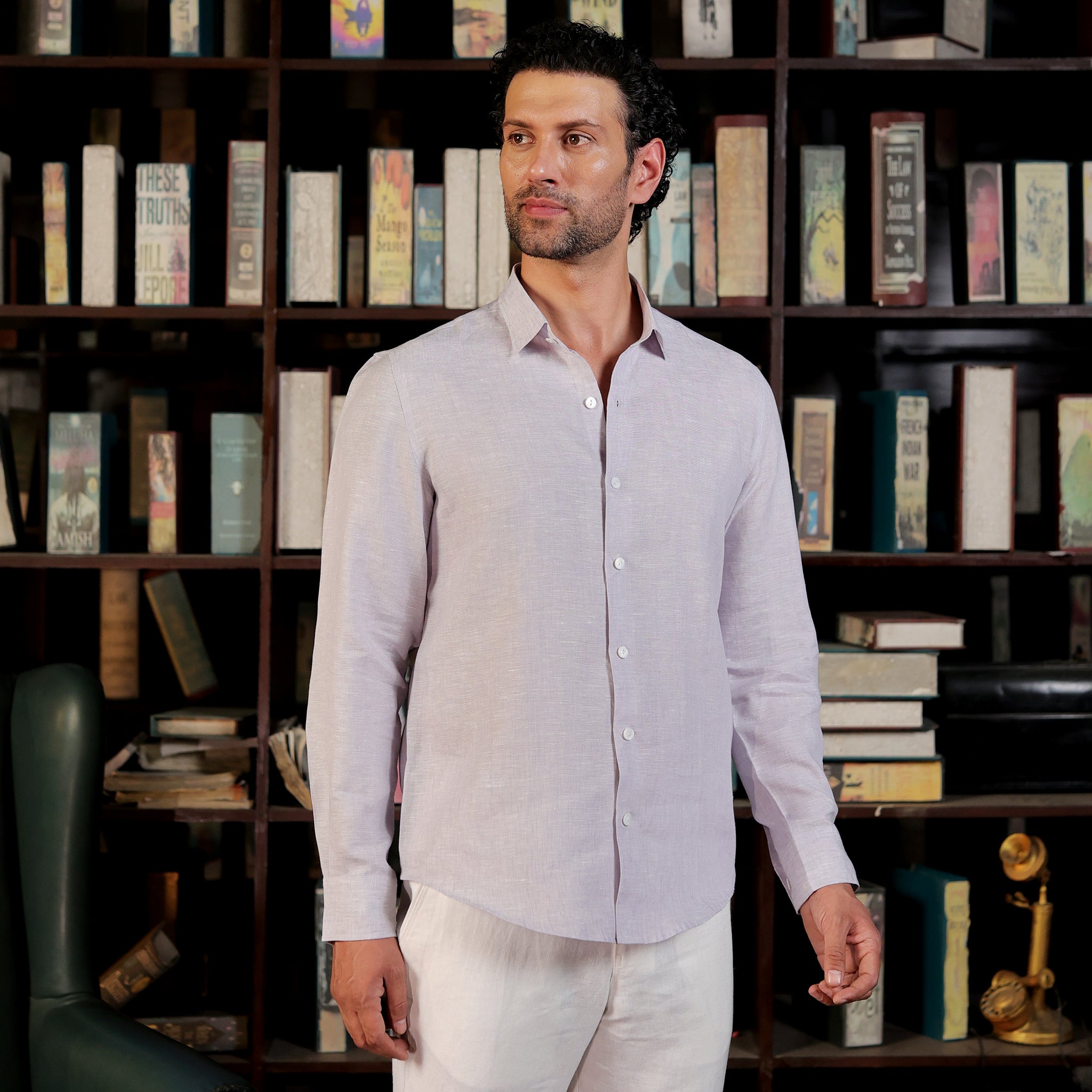 Men’s Premium Linen Solid Shirt – Light Lavender