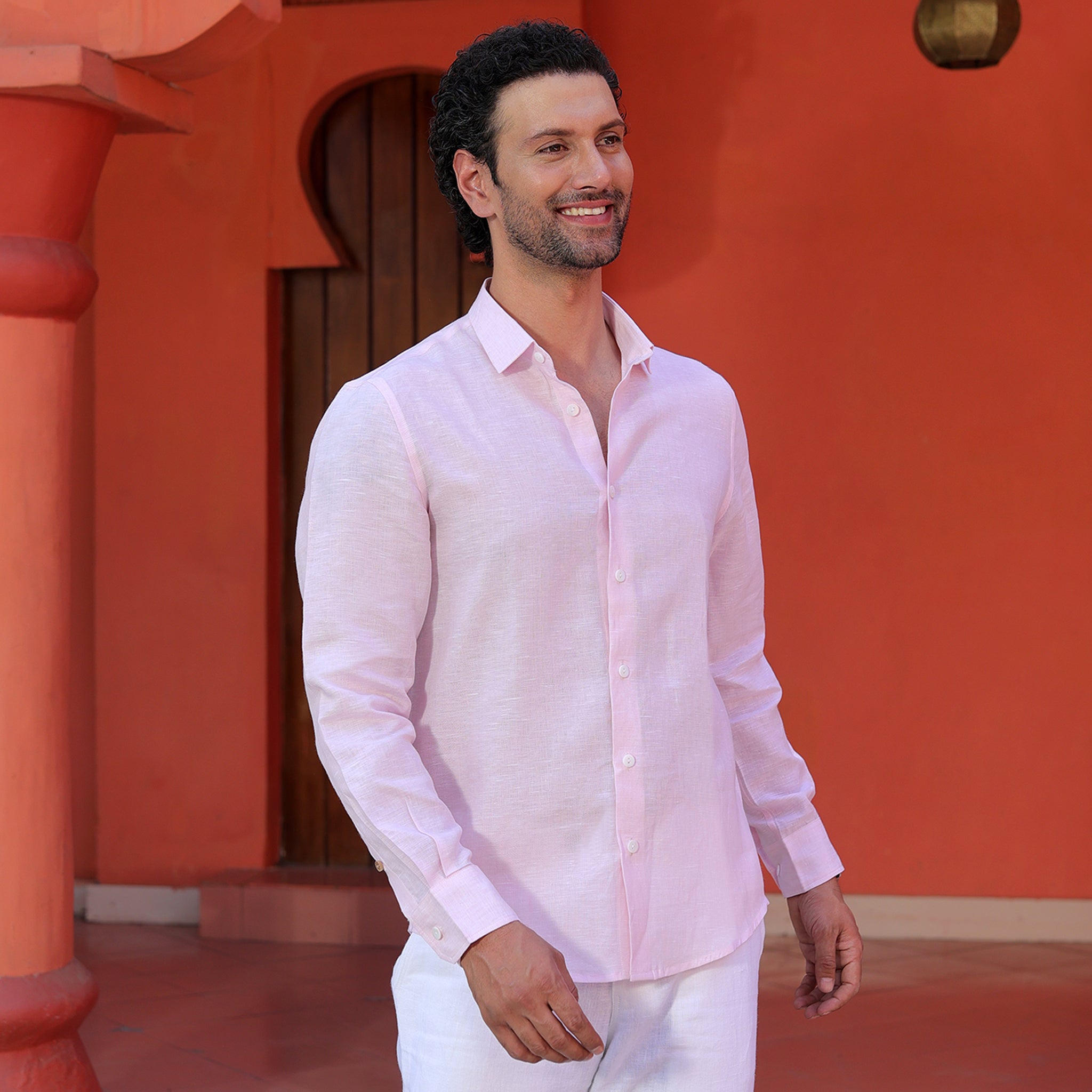 Men’s Premium Linen Solid Shirt – Soft Pastel Pink