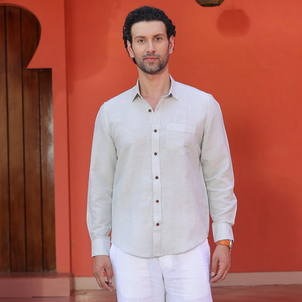 Men’s Premium 100% Linen Solid Shirt – Soft Beige