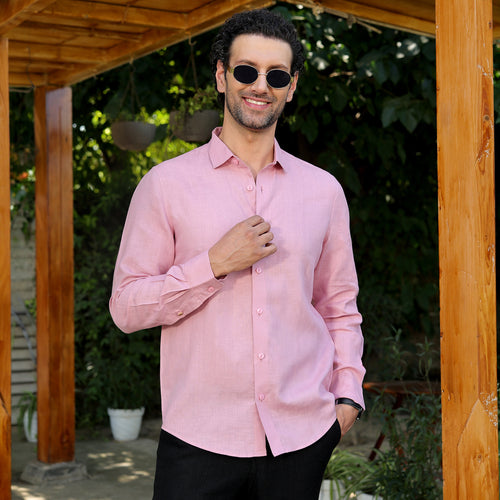 Men’s 100% Pure Linen Solid Shirt – Blush Pink