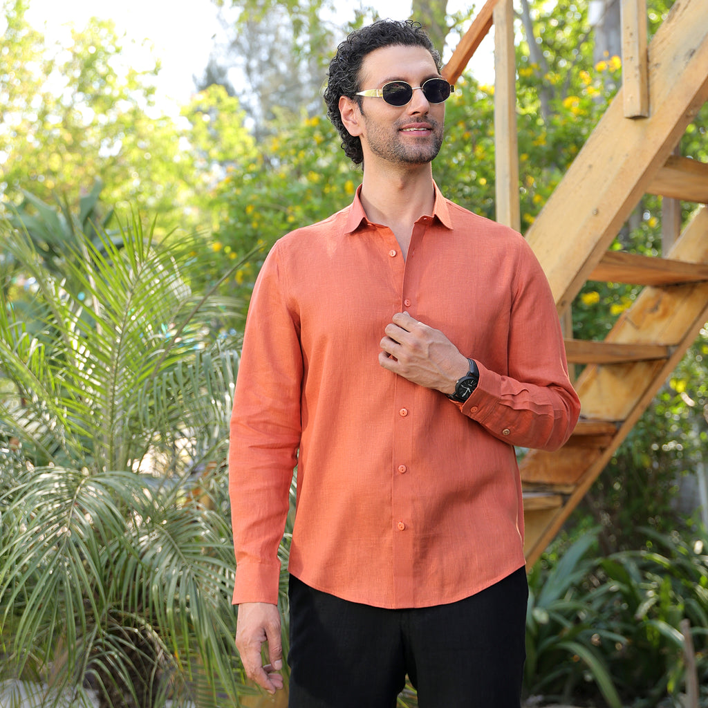 Men’s 100% Linen Solid Casual Shirt – Premium Breathable Summer Wear