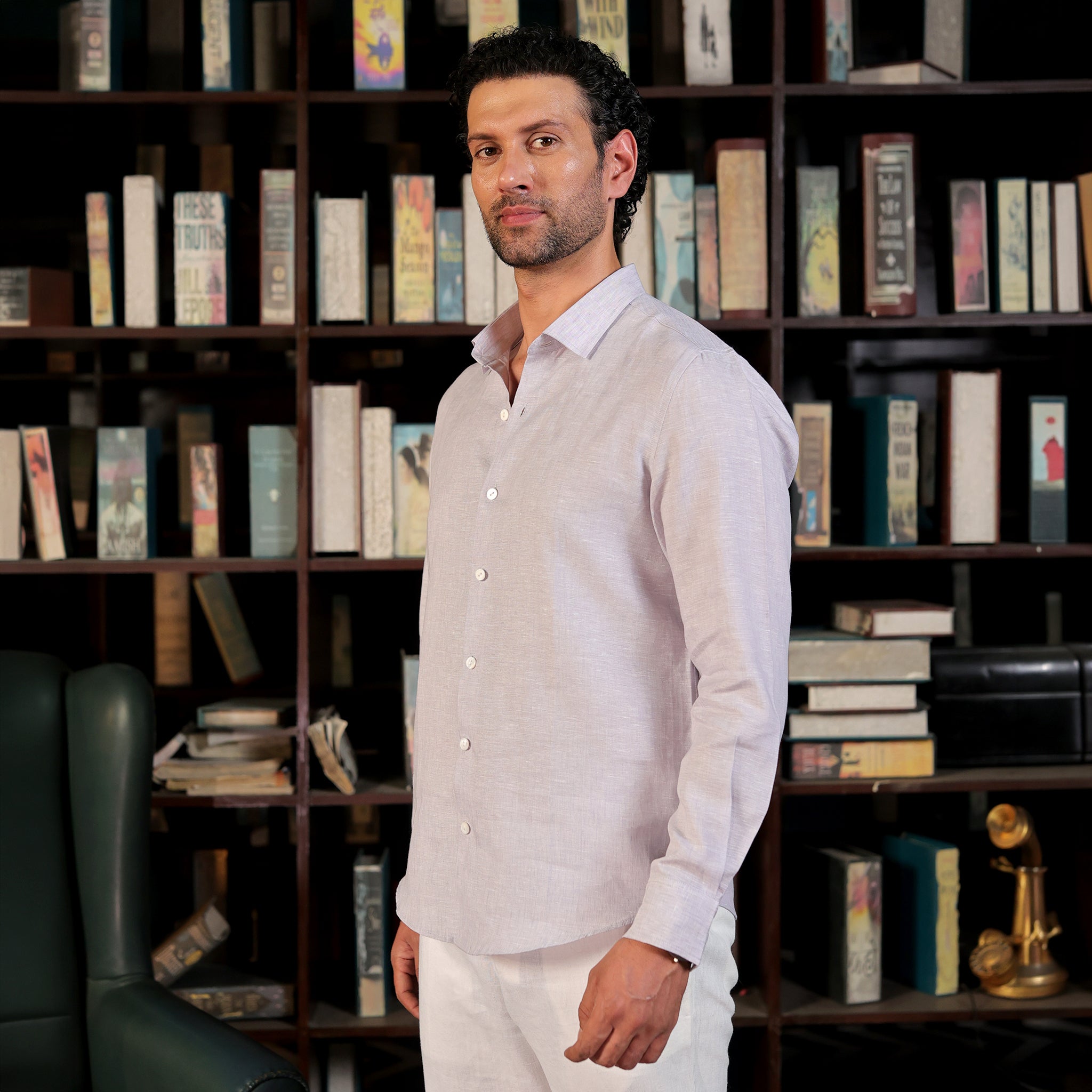 Men’s Premium Linen Solid Shirt – Light Lavender