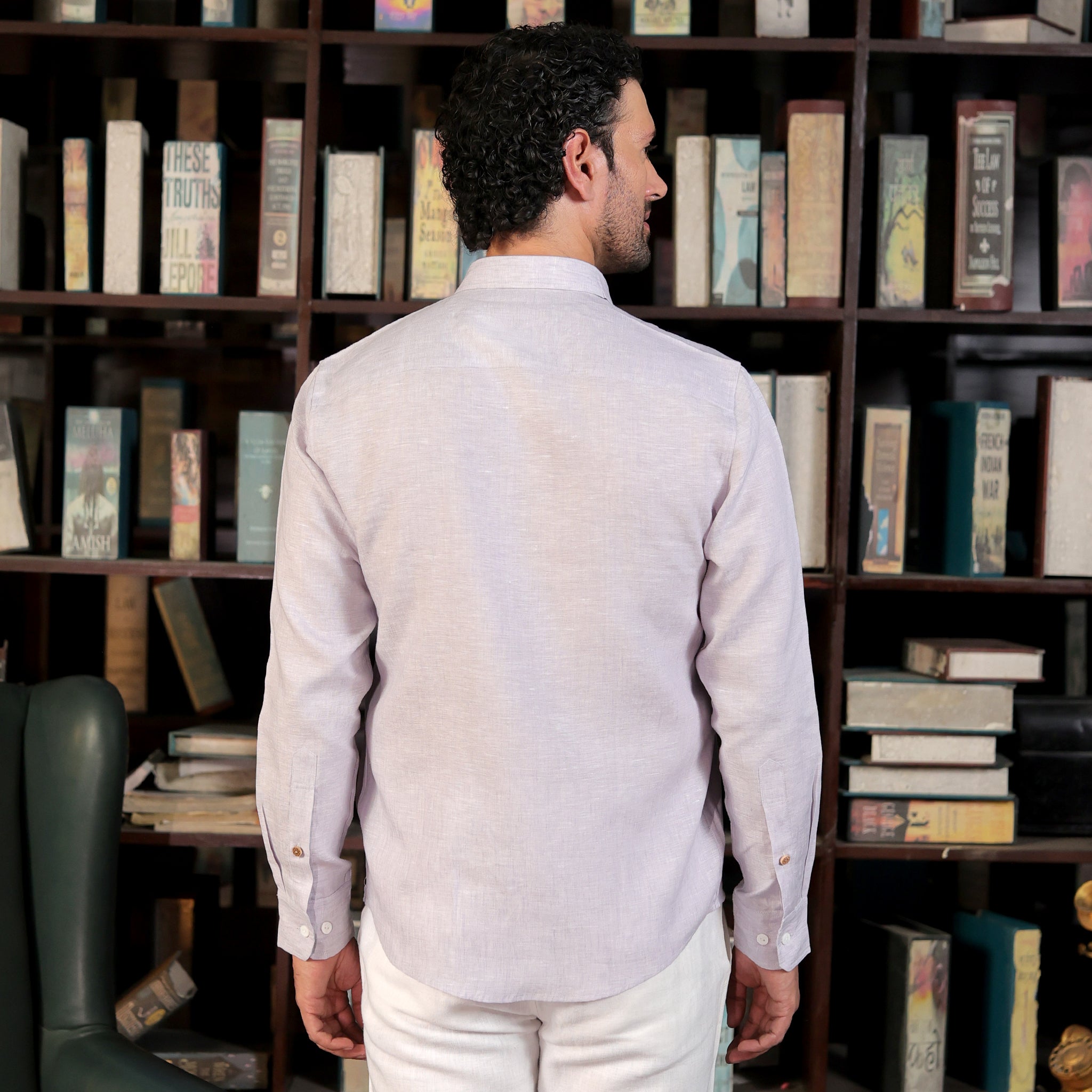 Men’s Premium Linen Solid Shirt – Light Lavender