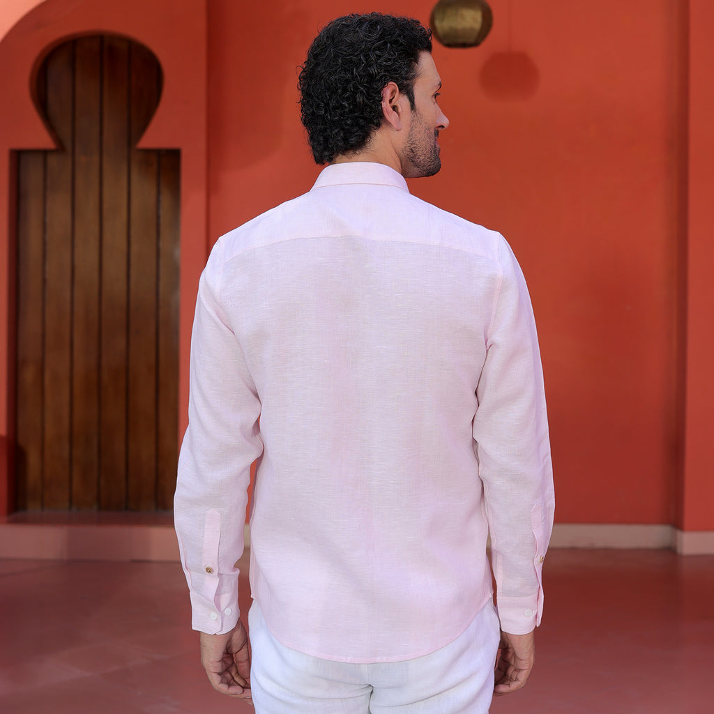 Men’s Premium Linen Solid Shirt – Soft Pastel Pink
