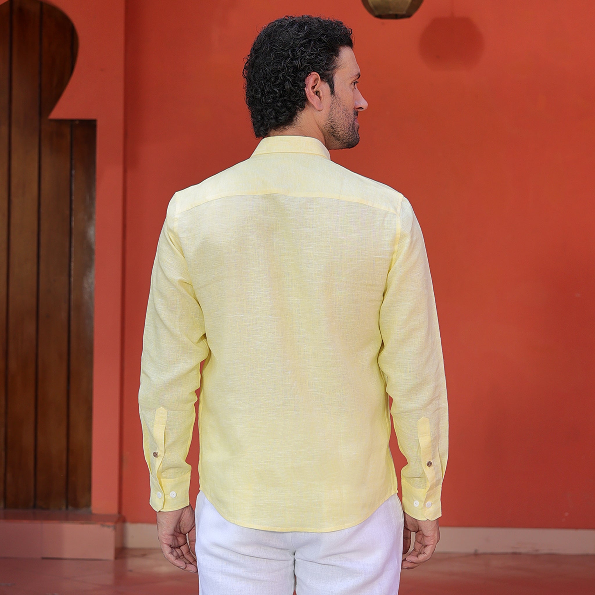 Men’s 100% Pure Linen Solid Shirt – Pastel Yellow