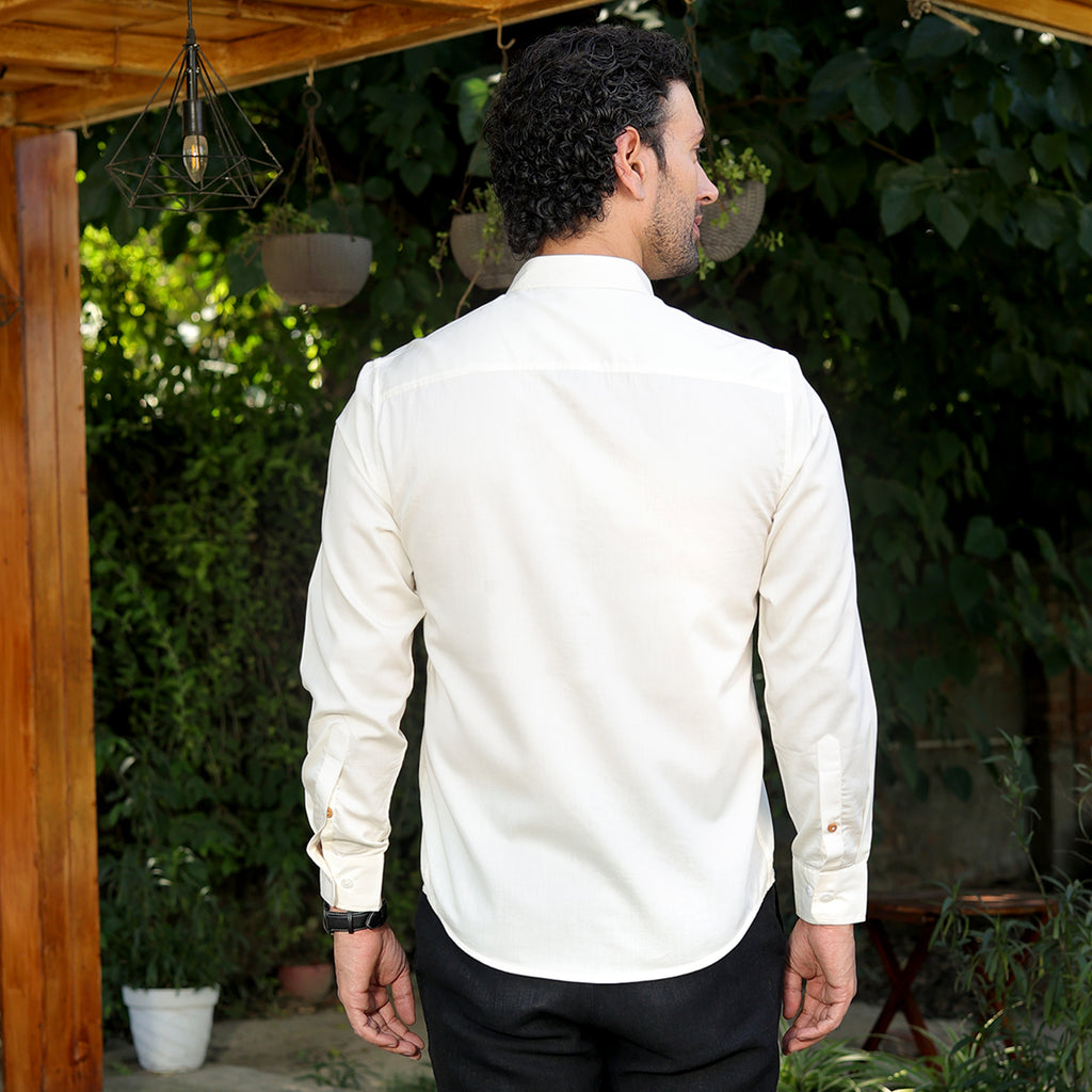 Men’s 100% Pure cotton satin Solid Shirt – Ivory