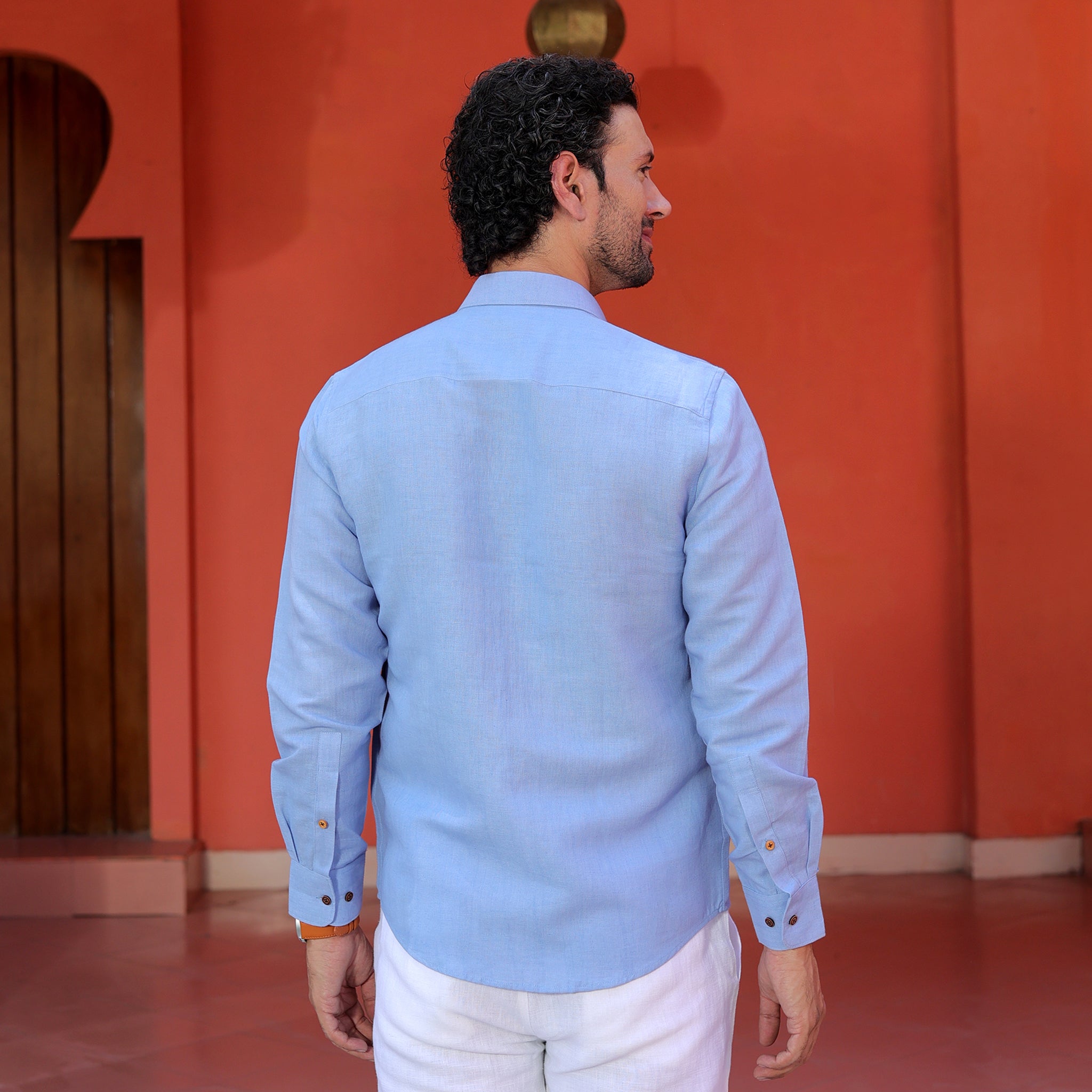 Men’s Premium Linen Blend Solid Shirt – Sky Blue