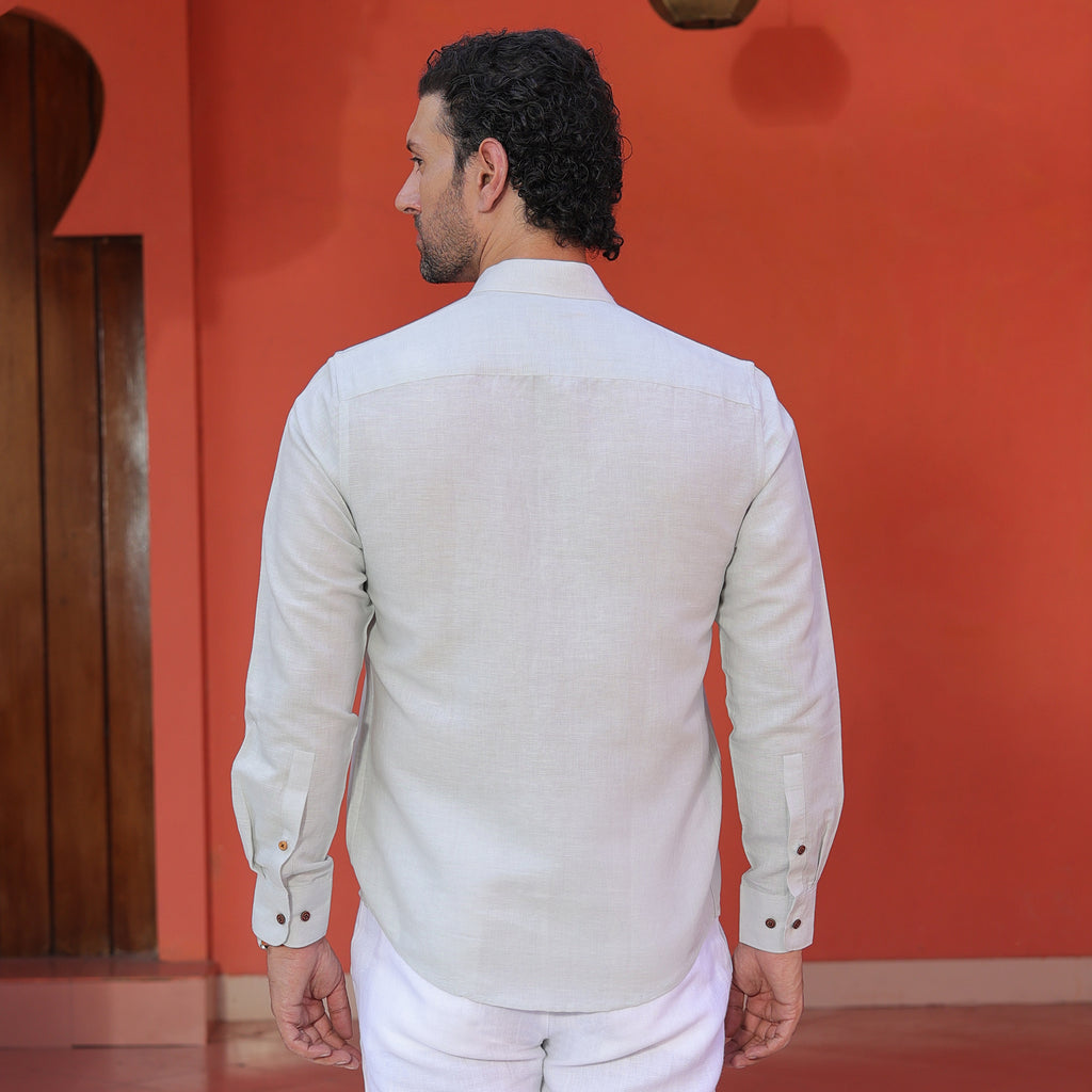 Men’s Premium 100% Linen Solid Shirt – Soft Beige