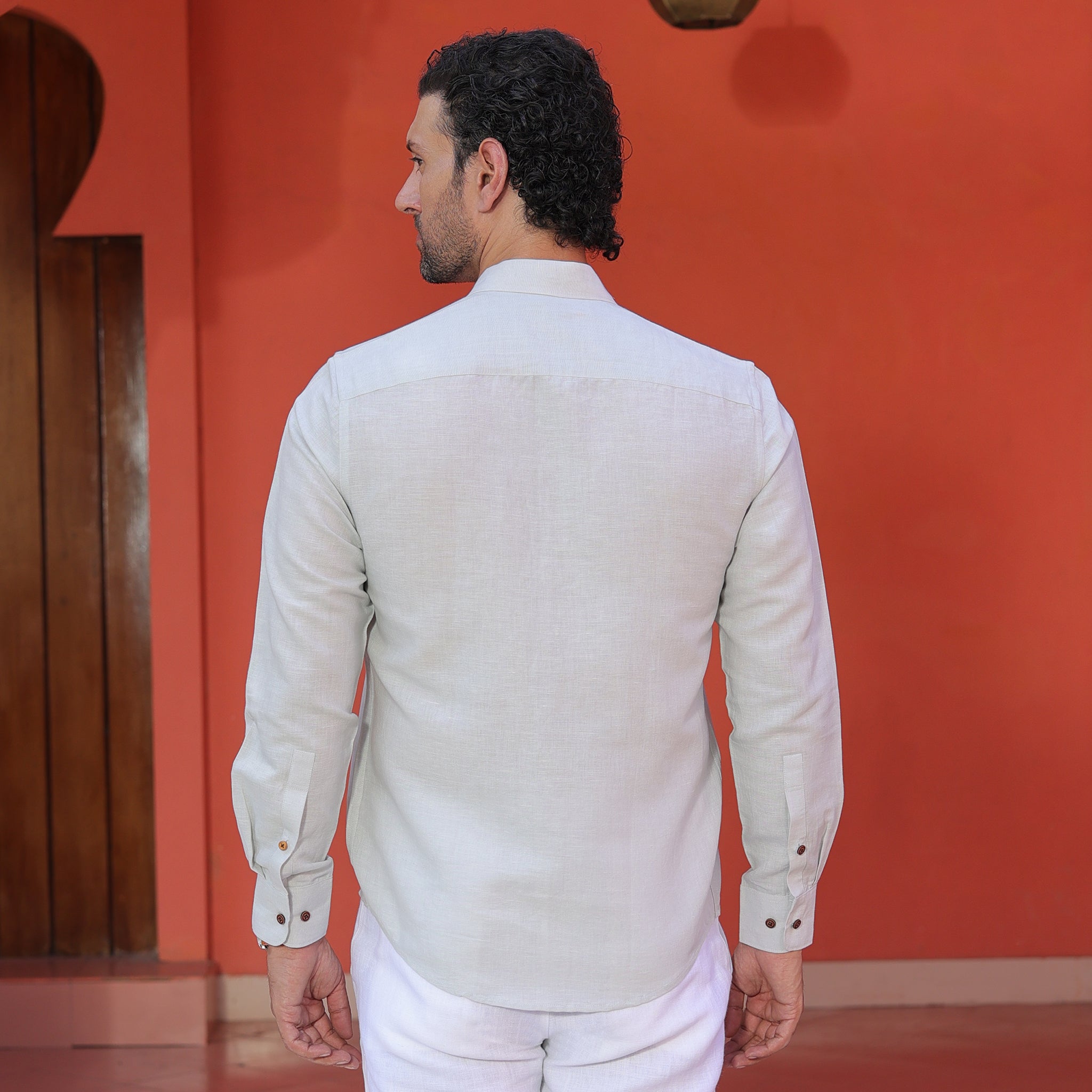 Men’s Premium 100% Linen Solid Shirt – Soft Beige