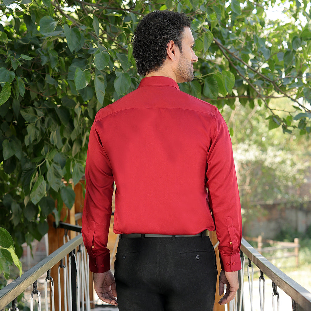 Men’s 100% Pure satin cotton Solid Shirt – Classic Red