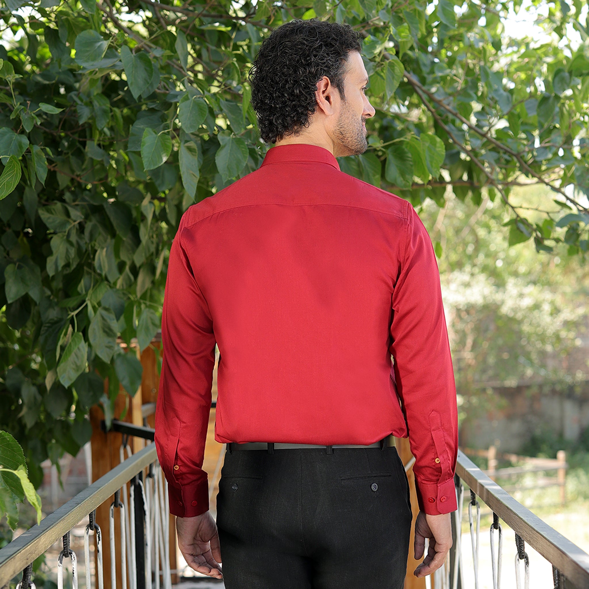 Men’s 100% Pure satin cotton Solid Shirt – Classic Red