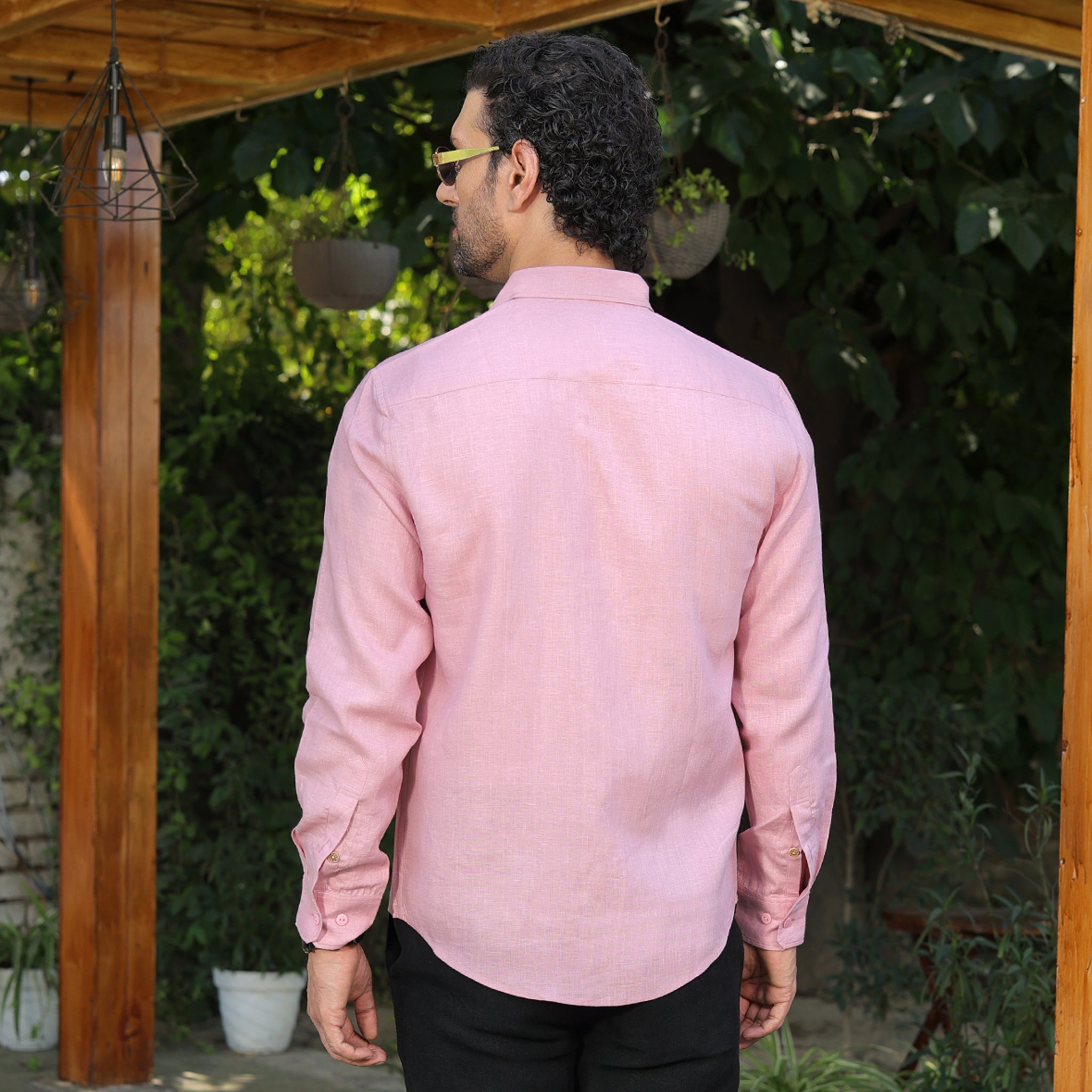 Men’s 100% Pure Linen Solid Shirt – Blush Pink