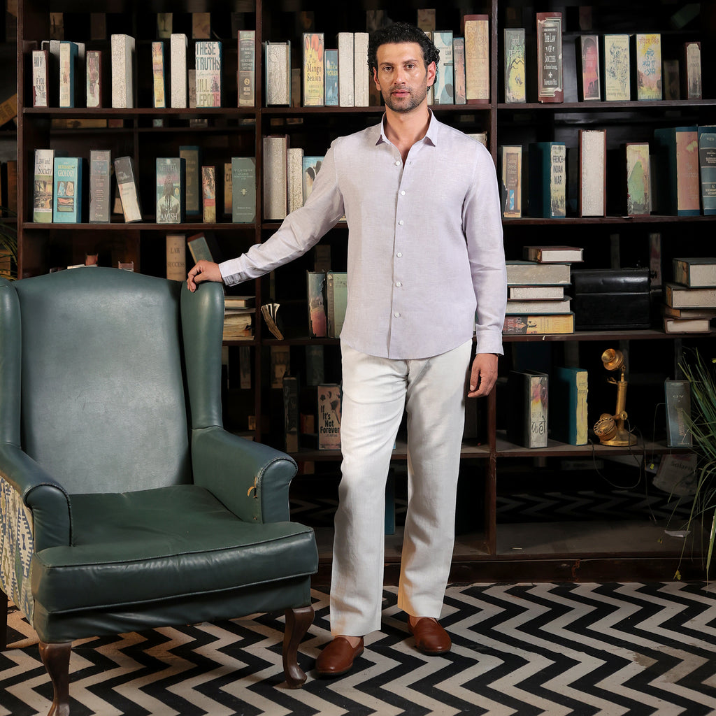 Men’s Premium Linen Solid Shirt – Light Lavender