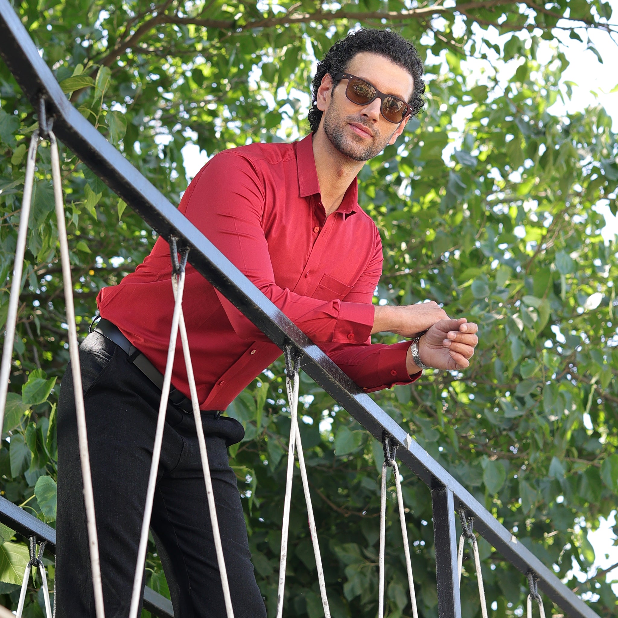 Men’s 100% Pure satin cotton Solid Shirt – Classic Red