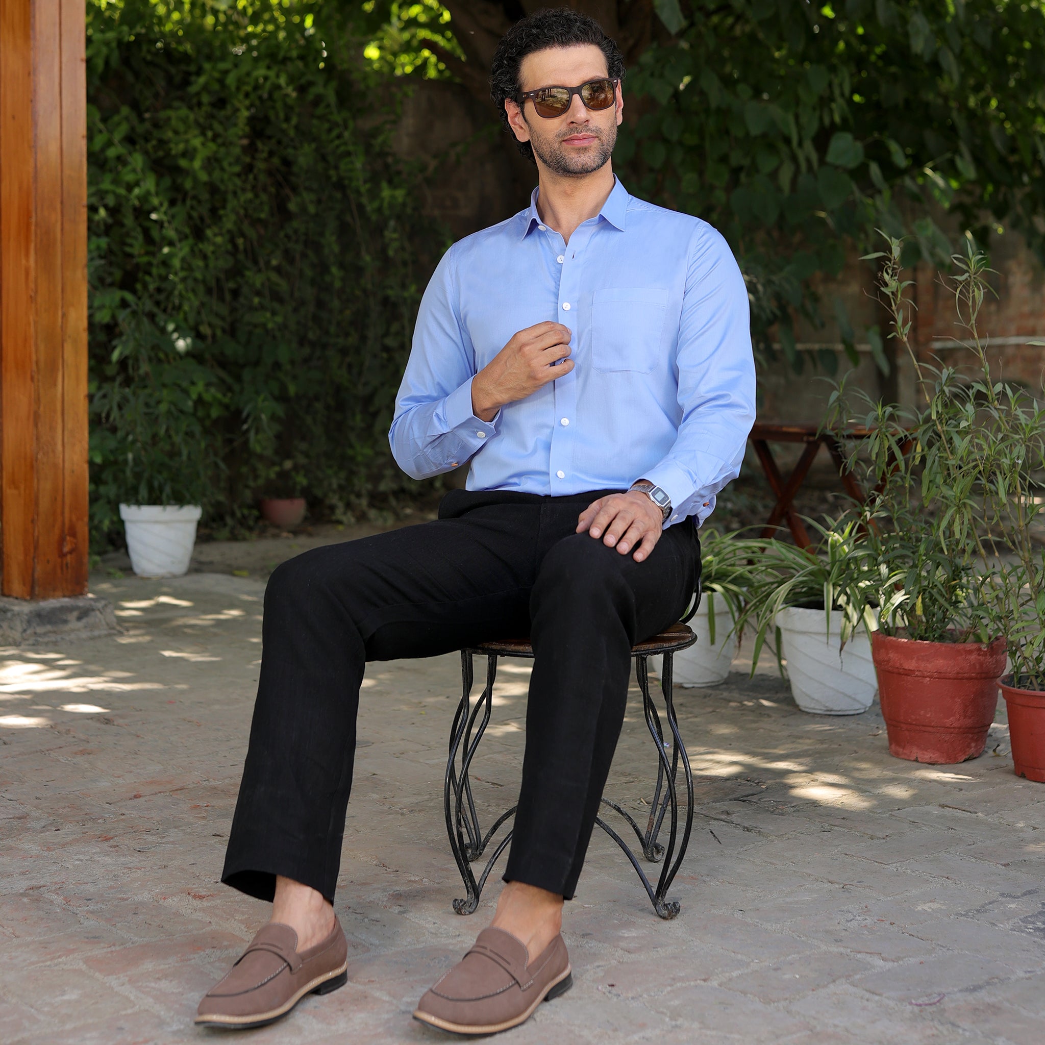Men’s 100% Pure cotton satin Solid Shirt – Ice Blue