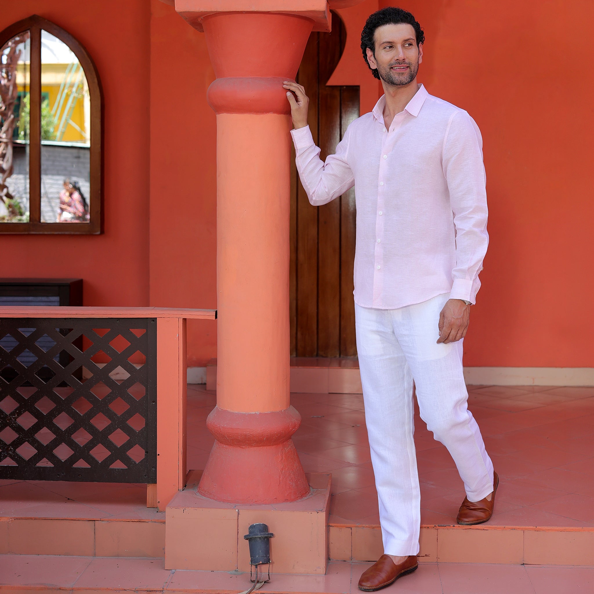 Men’s Premium Linen Solid Shirt – Soft Pastel Pink
