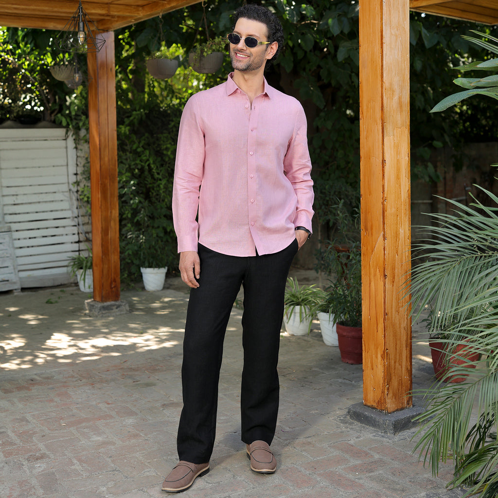 Men’s 100% Pure Linen Solid Shirt – Blush Pink