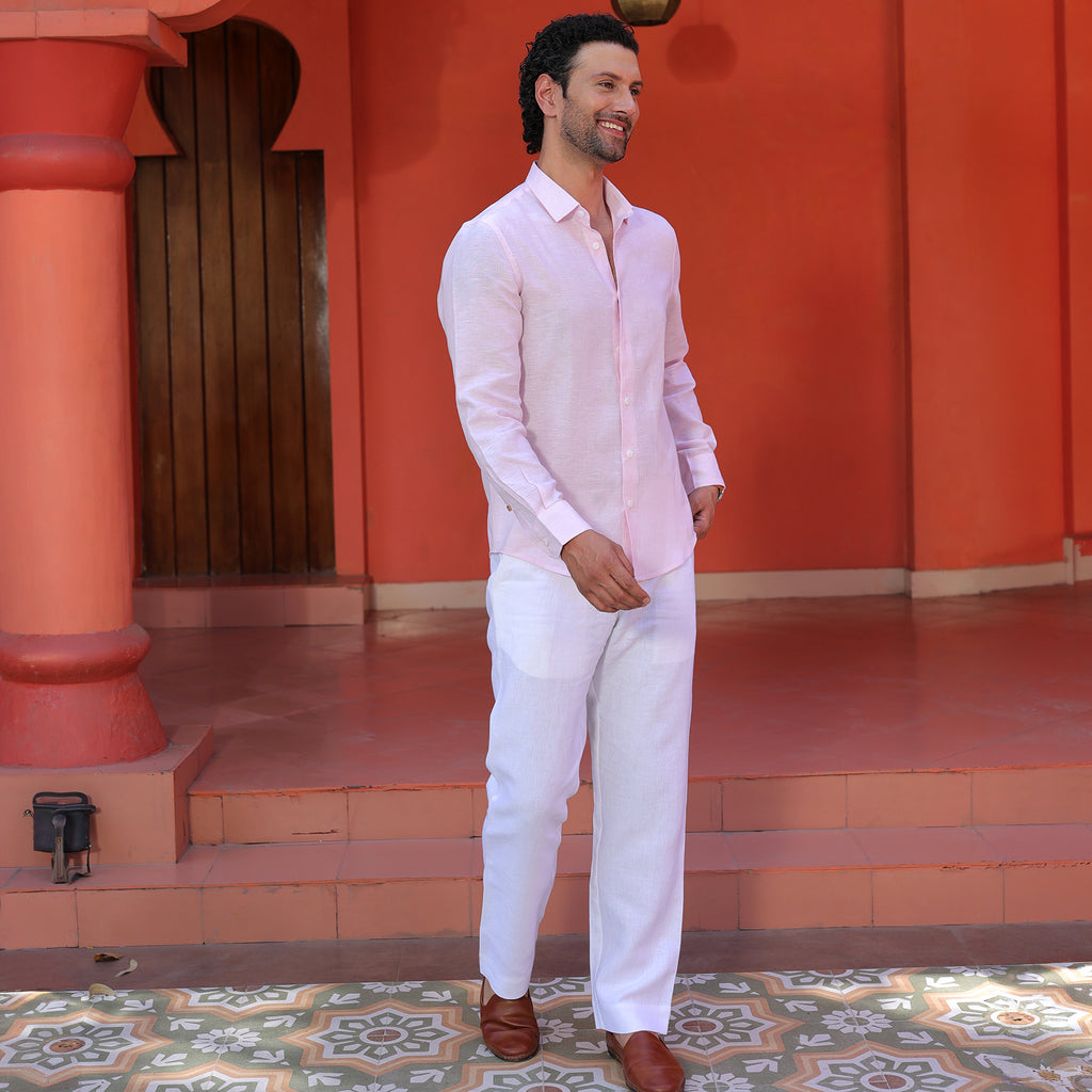Men’s Premium Linen Solid Shirt – Soft Pastel Pink