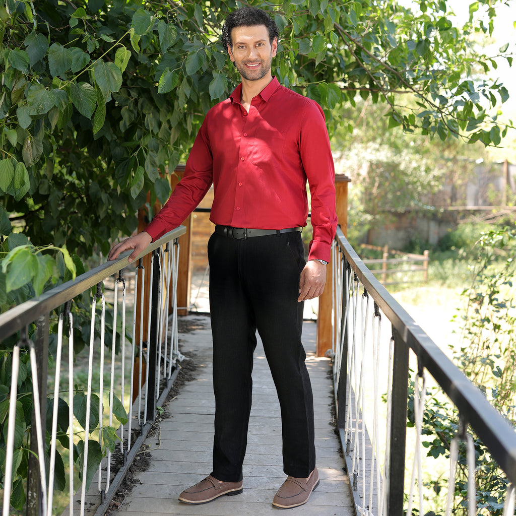 Men’s 100% Pure satin cotton Solid Shirt – Classic Red