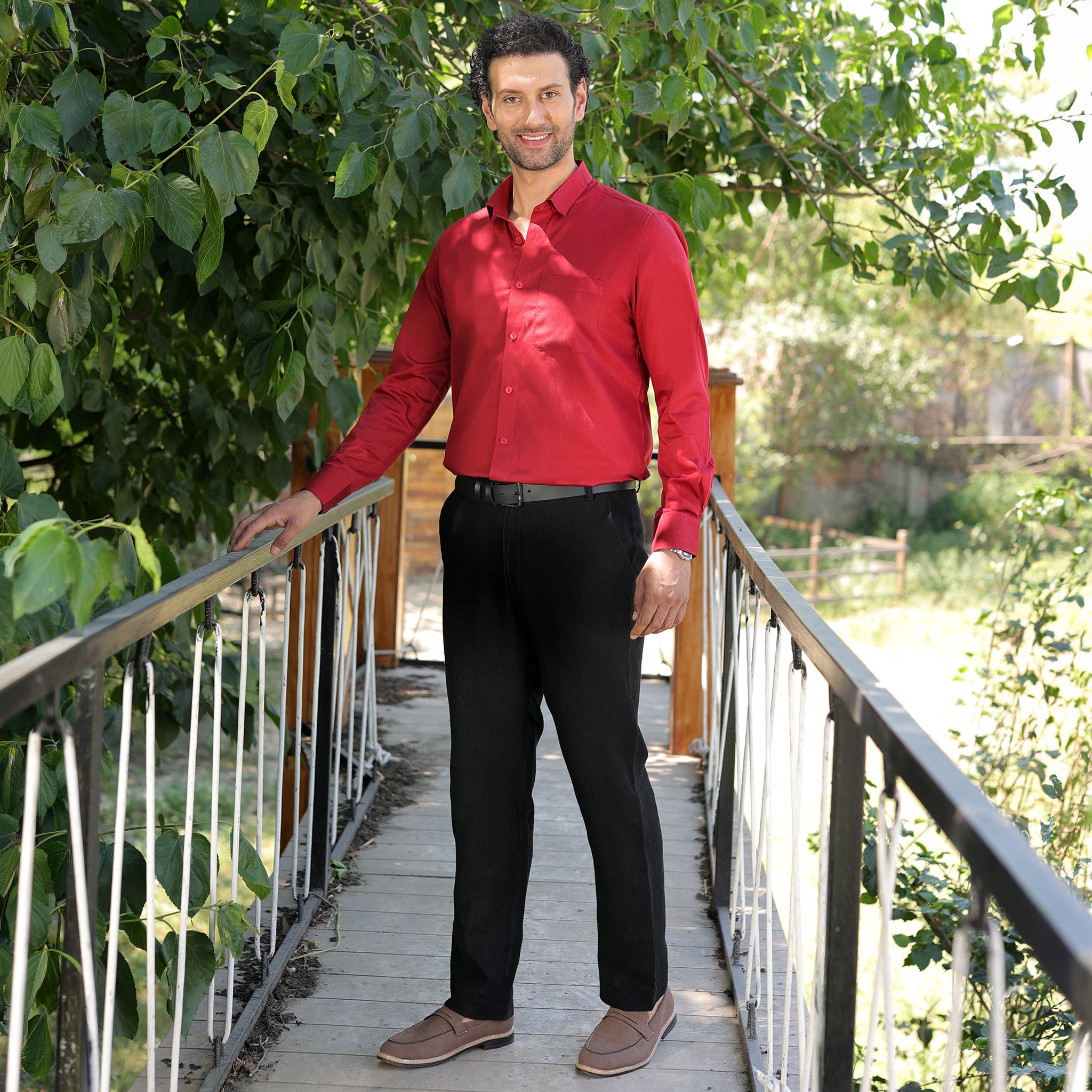 Men’s 100% Pure satin cotton Solid Shirt – Classic Red