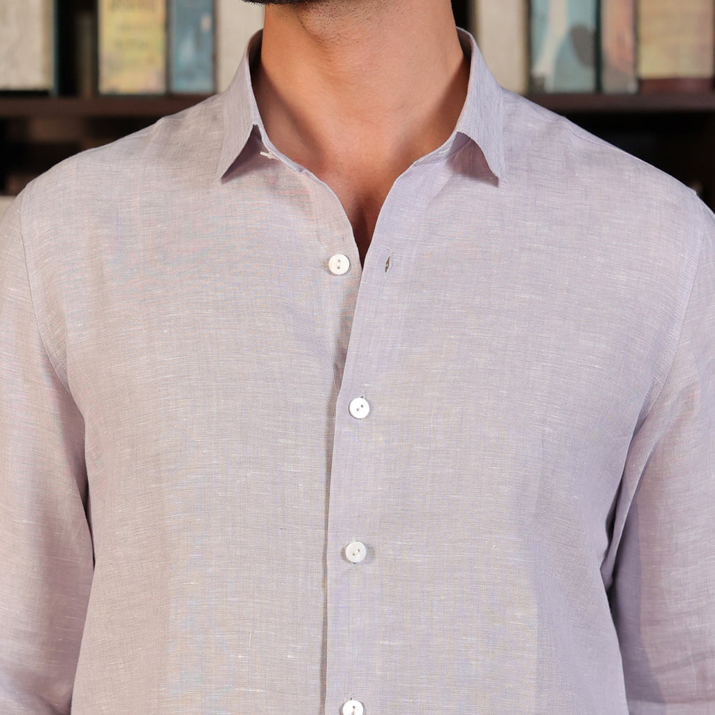Men’s Premium Linen Solid Shirt – Light Lavender