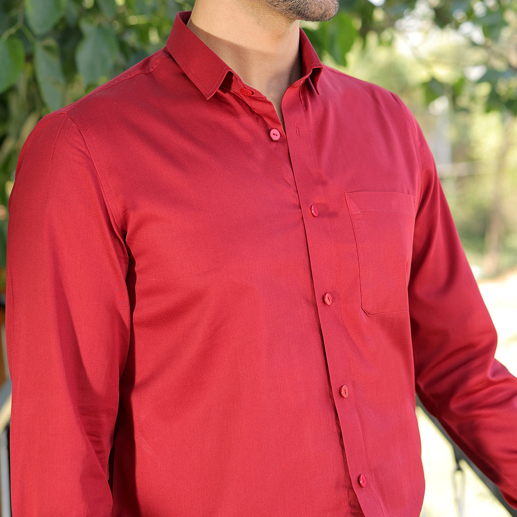 Men’s 100% Pure satin cotton Solid Shirt – Classic Red