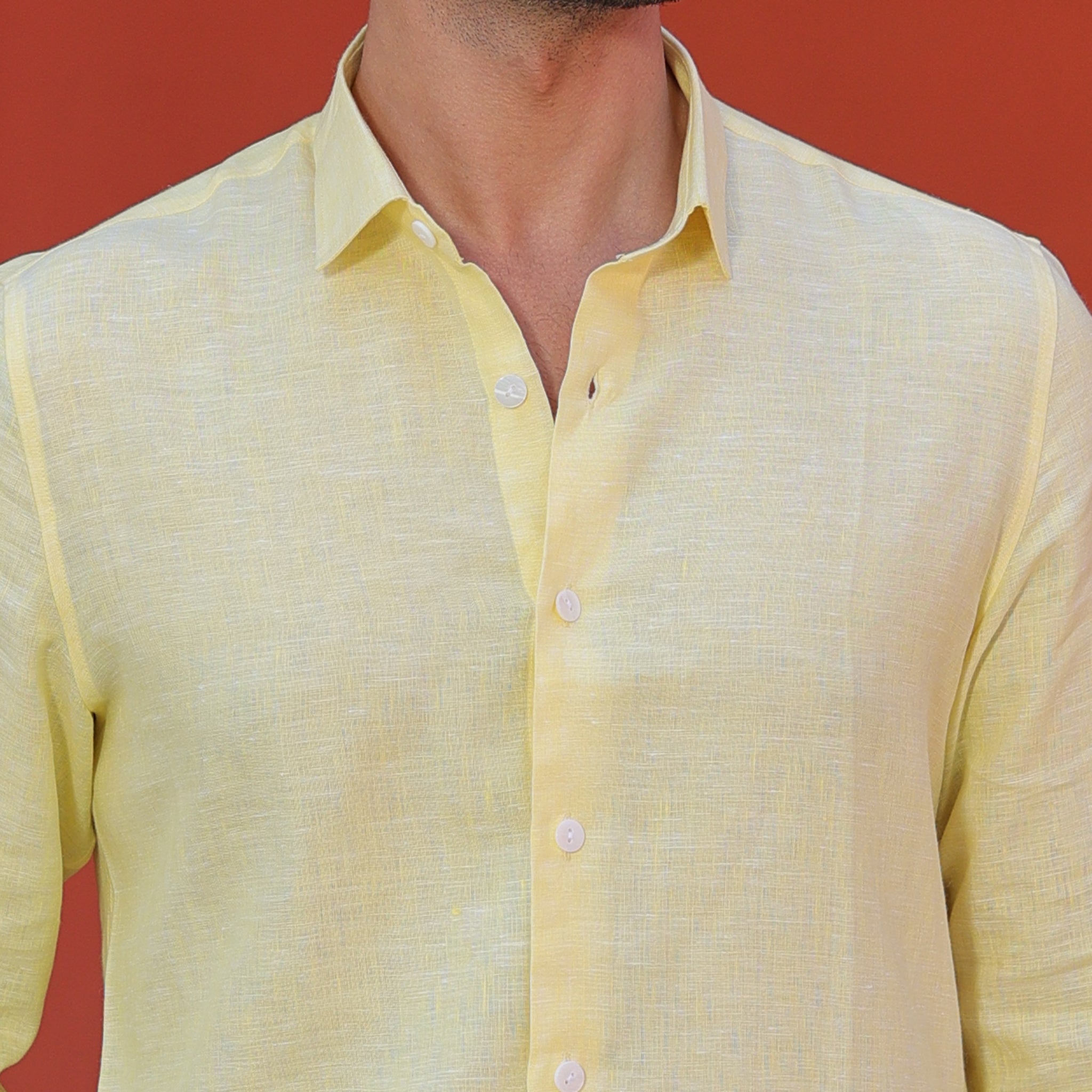 Men’s 100% Pure Linen Solid Shirt – Pastel Yellow