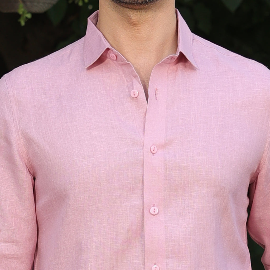 Men’s 100% Pure Linen Solid Shirt – Blush Pink
