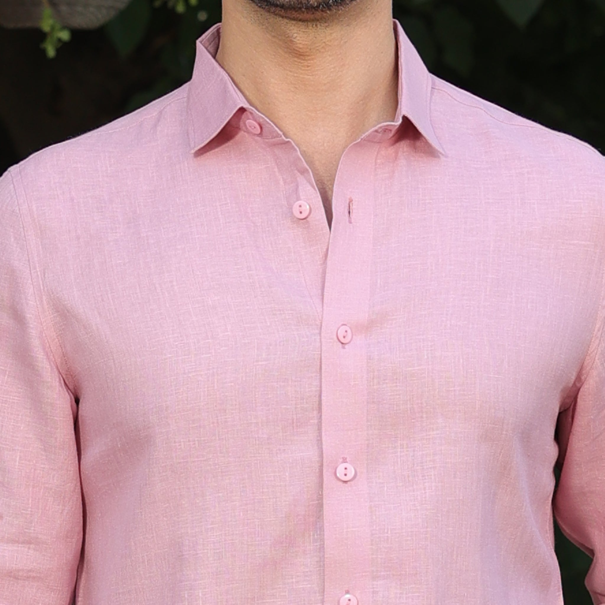 Men’s 100% Pure Linen Solid Shirt – Blush Pink