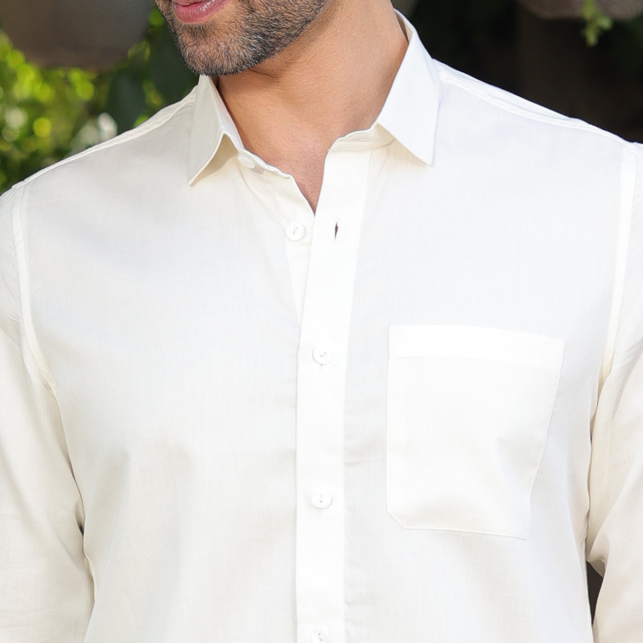 Men’s 100% Pure cotton satin Solid Shirt – Ivory