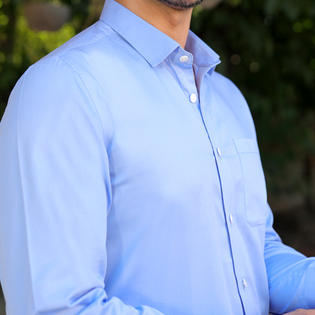 Men’s 100% Pure cotton satin Solid Shirt – Ice Blue