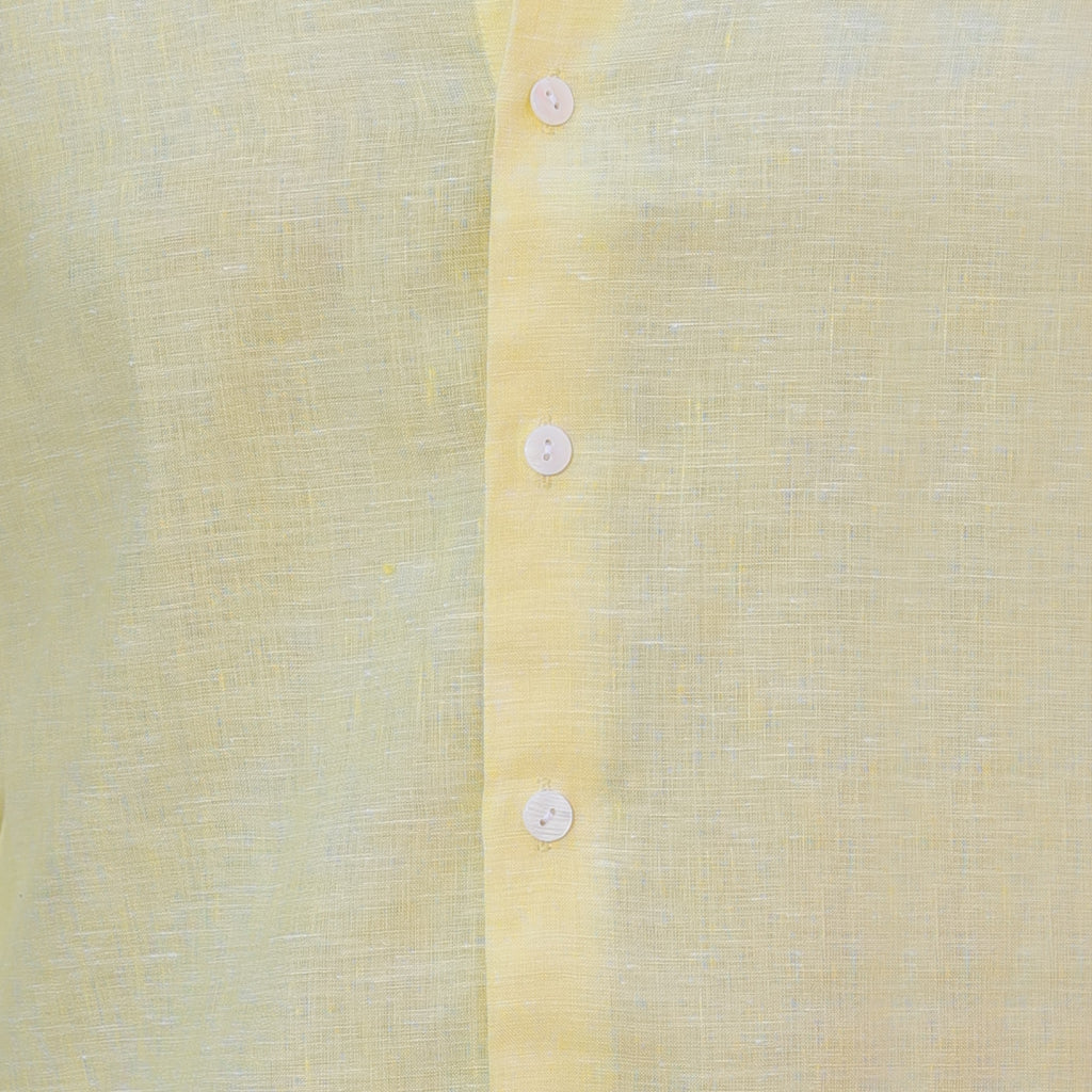 Men’s 100% Pure Linen Solid Shirt – Pastel Yellow