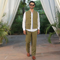 Men’s Sage Green Linen Blend Nehru Waistcoat
