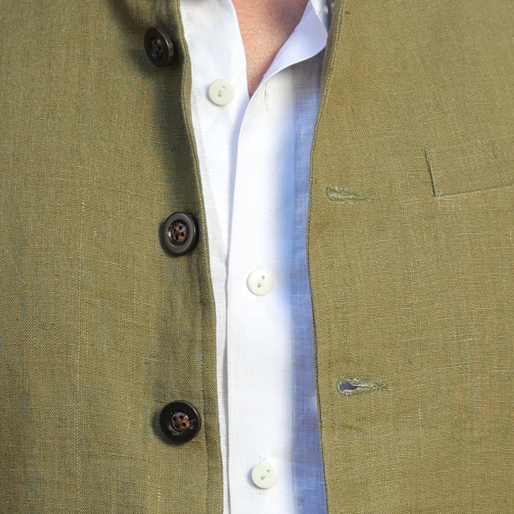 Men’s Sage Green Linen Blend Nehru Waistcoat