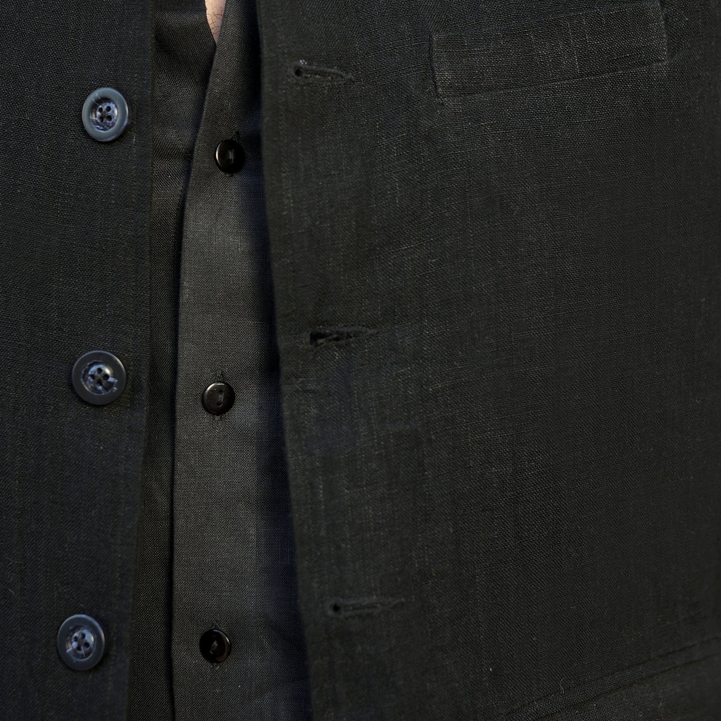 Men’s Black Linen Blend Nehru Waistcoat