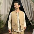 Men’s Beige Linen Blend Nehru Waistcoat