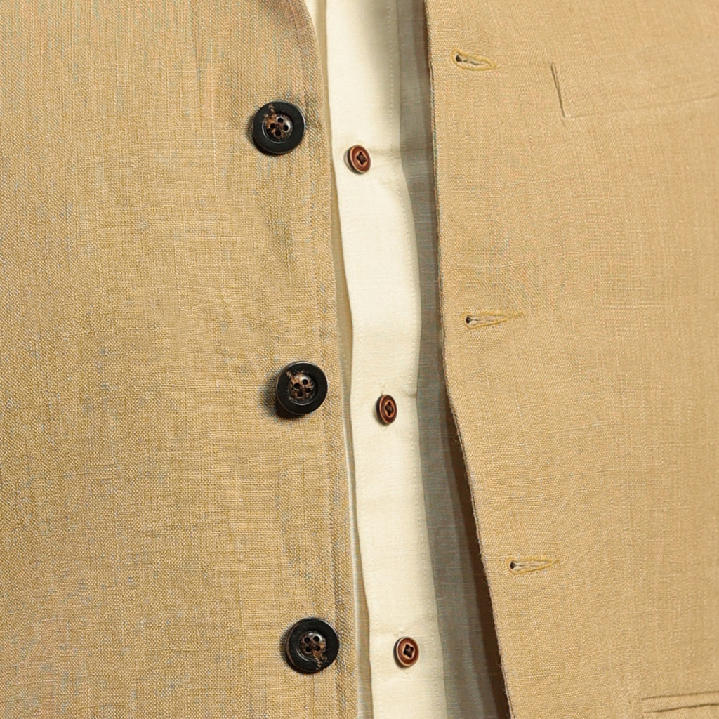 Men’s Beige Linen Blend Nehru Waistcoat